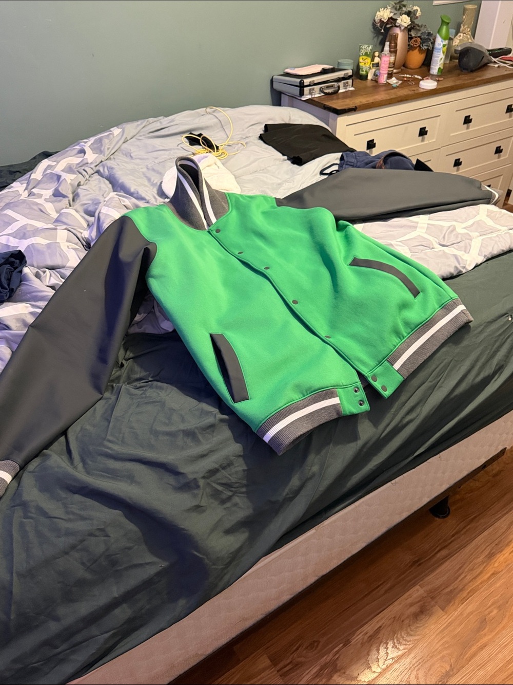Nike Green and Gray Men's Varsity Jacket